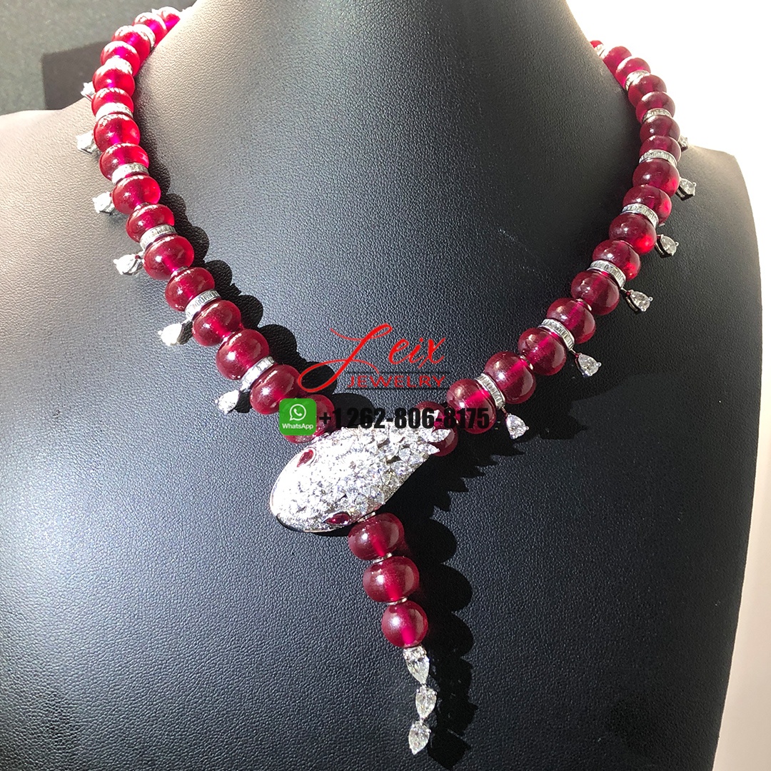 Bvlgari Serpenti High Jewelry Rubellite, Diamond and Ruby 18k White Gold Necklace Bvlgari Serpenti High Jewelry Rubellite, Diamond and Ruby 18k White Gold Necklace