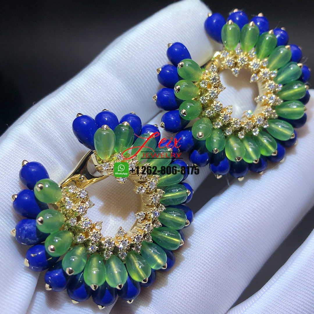 Cactus de Cartier 18k Yellow Gold Chrysoprases, Lapiz-lazuli and Diamond Earrings Cactus de Cartier 18k Yellow Gold Chrysoprases, Lapiz-lazuli and Diamond Earrings