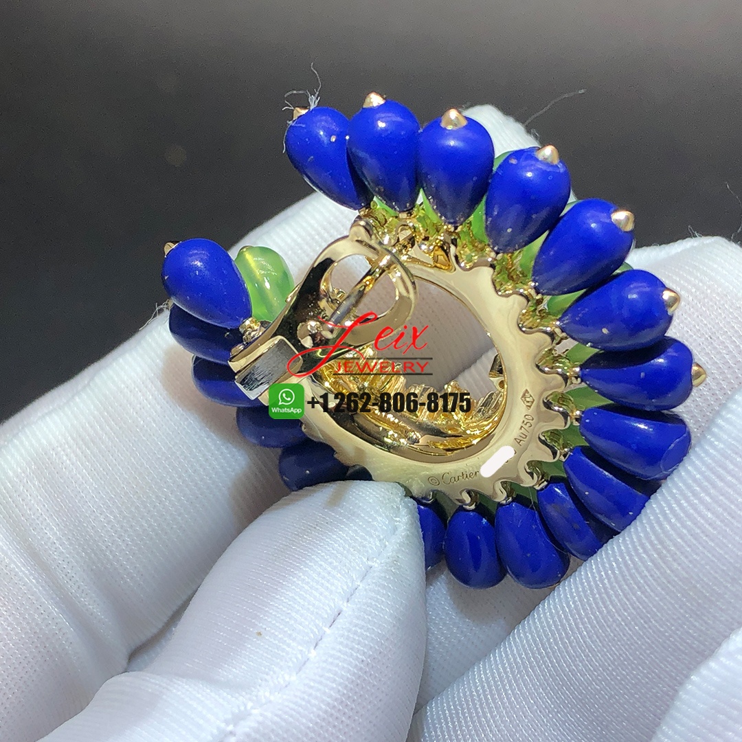 Cactus de Cartier 18k Yellow Gold Chrysoprases, Lapiz-lazuli and Diamond Earrings (2) Cactus de Cartier 18k Yellow Gold Chrysoprases, Lapiz-lazuli and Diamond Earrings