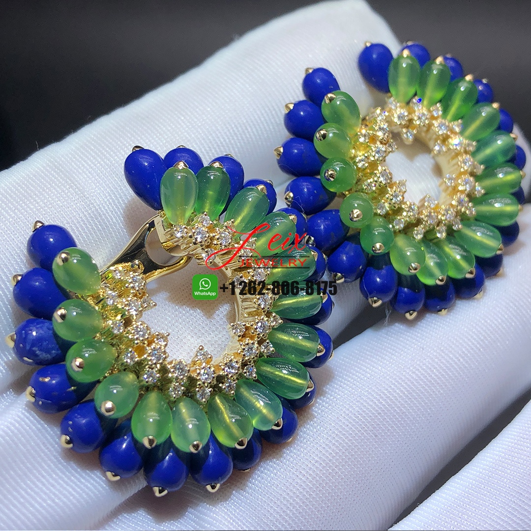 Cactus de Cartier 18k Yellow Gold Chrysoprases, Lapiz-lazuli and Diamond Earrings (3) Cactus de Cartier 18k Yellow Gold Chrysoprases, Lapiz-lazuli and Diamond Earrings