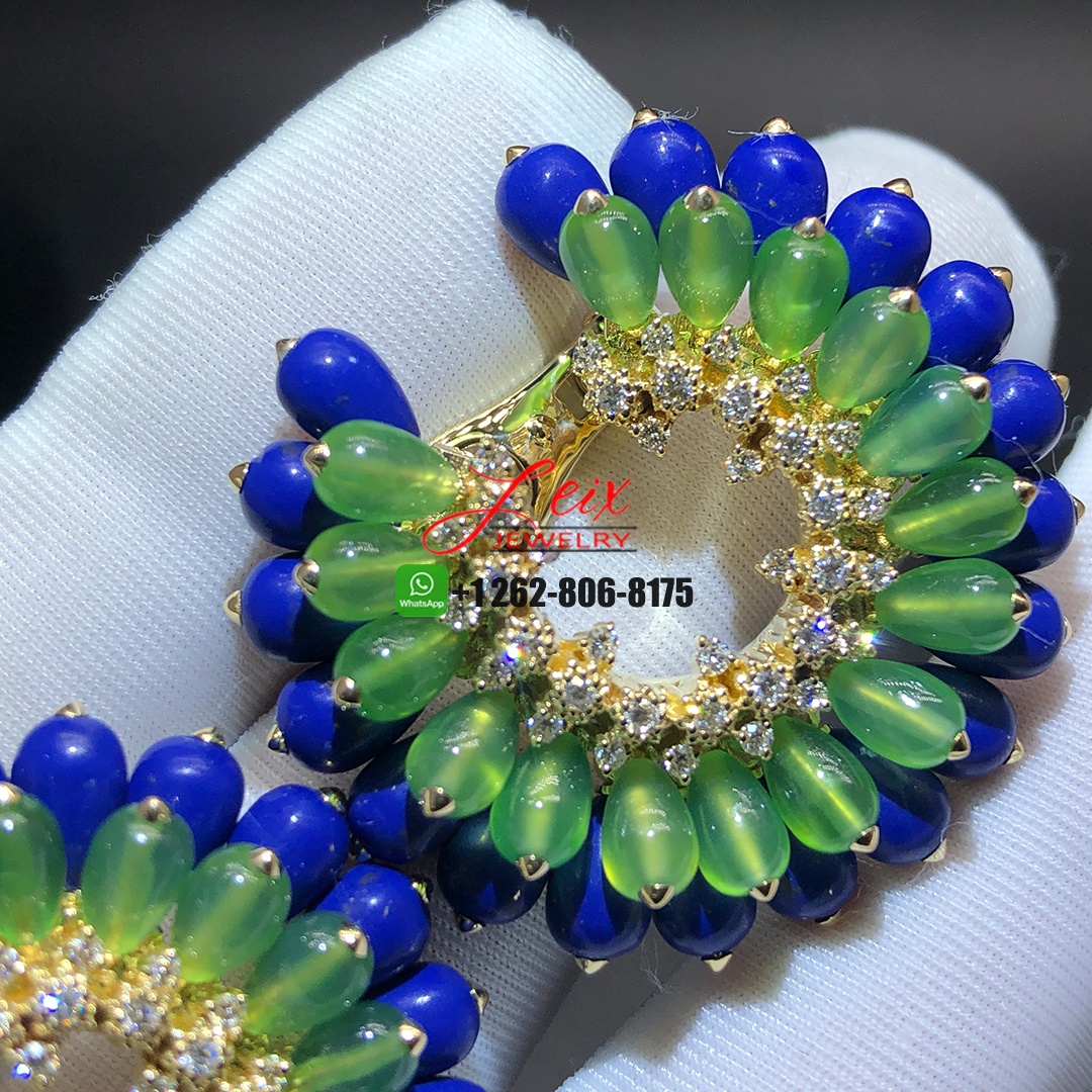 Cactus de Cartier 18k Yellow Gold Chrysoprases, Lapiz-lazuli and Diamond Earrings (4) Cactus de Cartier 18k Yellow Gold Chrysoprases, Lapiz-lazuli and Diamond Earrings