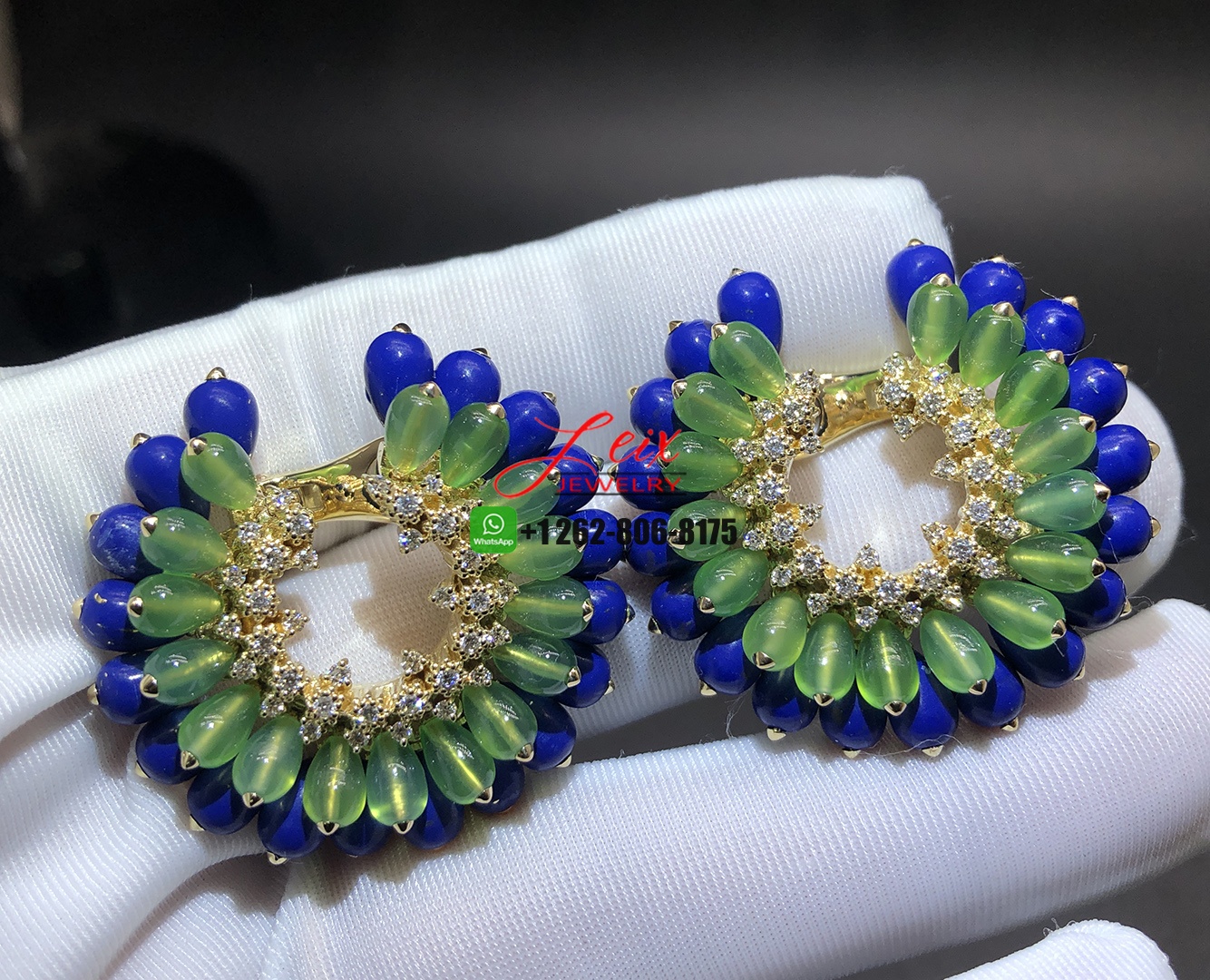 Cactus de Cartier 18k Yellow Gold Chrysoprases, Lapiz-lazuli and Diamond Earrings Cactus de Cartier 18k Yellow Gold Chrysoprases, Lapiz-lazuli and Diamond Earrings