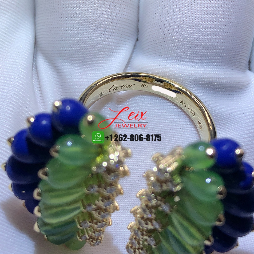 Cactus de Cartier Chrysoprases and Lapis Lazuli 18k Yellow Gold Diamond Ring (3) Cactus de Cartier Chrysoprases and Lapis Lazuli 18k Yellow Gold Diamond Ring