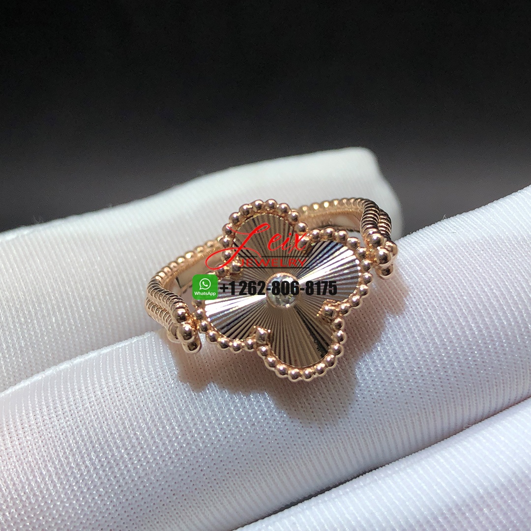 Van Cleef & Arpels 18K Rose Gold Guilloché and Carnelian Vintage Alhambra Reversible Ring (1) Van Cleef & Arpels 18K Rose Gold Guilloché and Carnelian Vintage Alhambra Reversible Ring