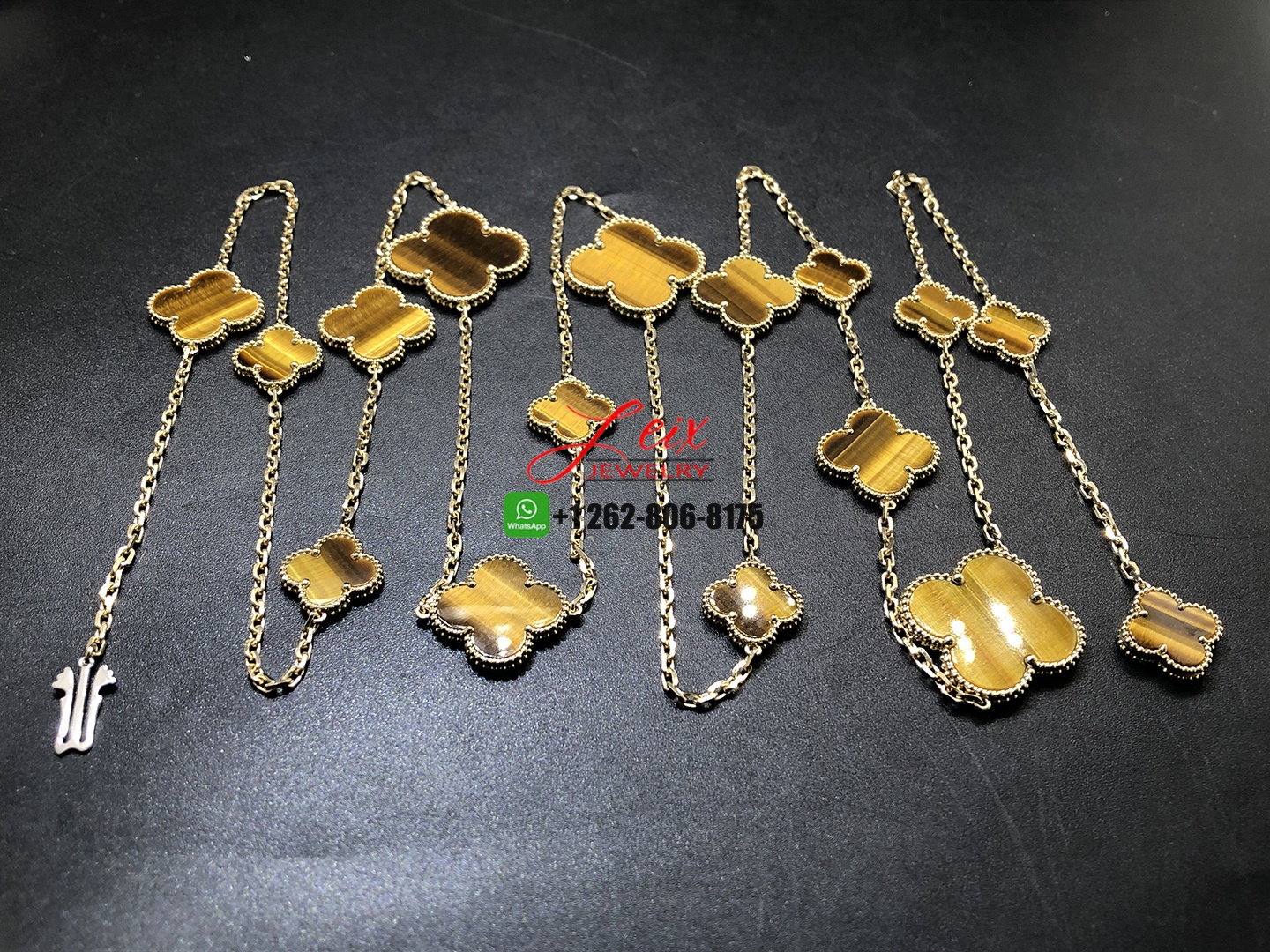 Van Cleef & Arpels Magic Alhambra Tiger's Eye 18k Yellow Gold 16 Motifs Long Necklace Van Cleef & Arpels Magic Alhambra Tiger's Eye 18k Yellow Gold 16 Motifs Long Necklace