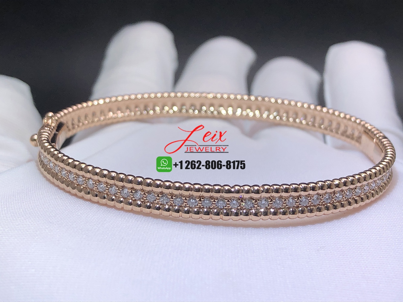 Van Cleef & Arpels Perlée Diamonds 1 Row 18k Rose Gold Bracelet (1) Van Cleef & Arpels Perlée Diamonds 1 Row 18k Rose Gold Bracelet