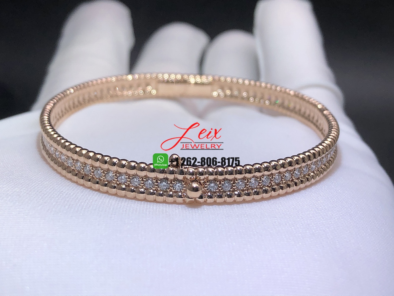 Van Cleef & Arpels Perlée Diamonds 1 Row 18k Rose Gold Bracelet (2) Van Cleef & Arpels Perlée Diamonds 1 Row 18k Rose Gold Bracelet