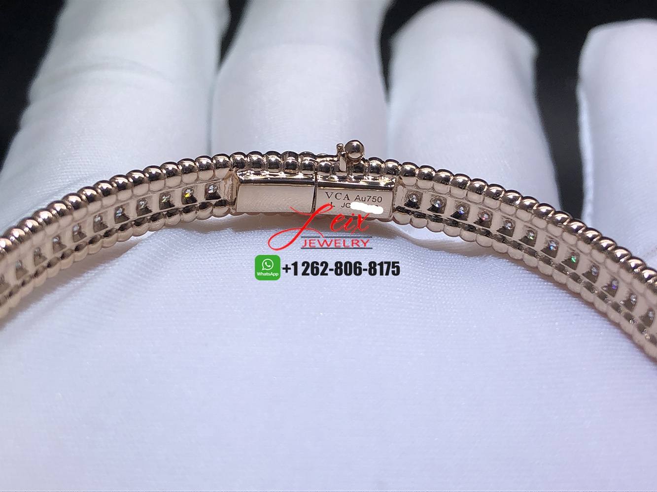 Van Cleef & Arpels Perlée Diamonds 1 Row 18k Rose Gold Bracelet (3) Van Cleef & Arpels Perlée Diamonds 1 Row 18k Rose Gold Bracelet