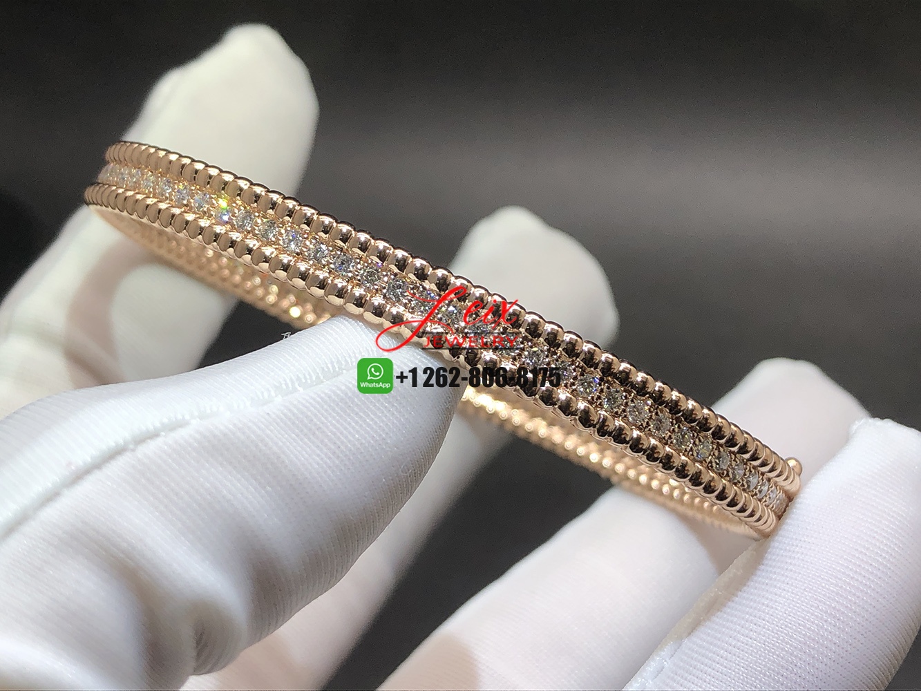 Van Cleef & Arpels Perlée Diamonds 1 Row 18k Rose Gold Bracelet Van Cleef & Arpels Perlée Diamonds 1 Row 18k Rose Gold Bracelet