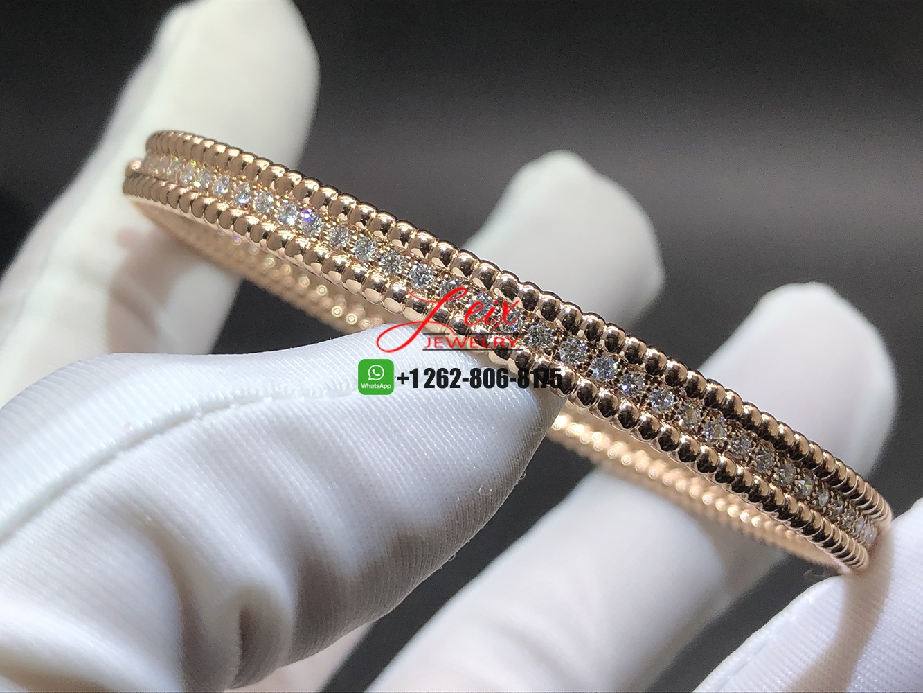 Van Cleef & Arpels Perlée Diamonds 1 Row 18k Rose Gold Bracelet Van Cleef & Arpels Perlée Diamonds 1 Row 18k Rose Gold Bracelet