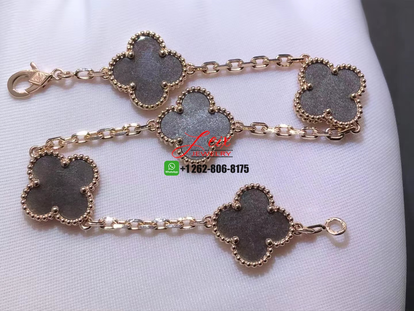 VCA 2023 Holiday 18k Rose Gold Vintage Alhambra Silver Obsidian 5 Motifs Bracelet VCA 2023 Holiday 18k Rose Gold Vintage Alhambra Silver Obsidian 5 Motifs Bracelet
