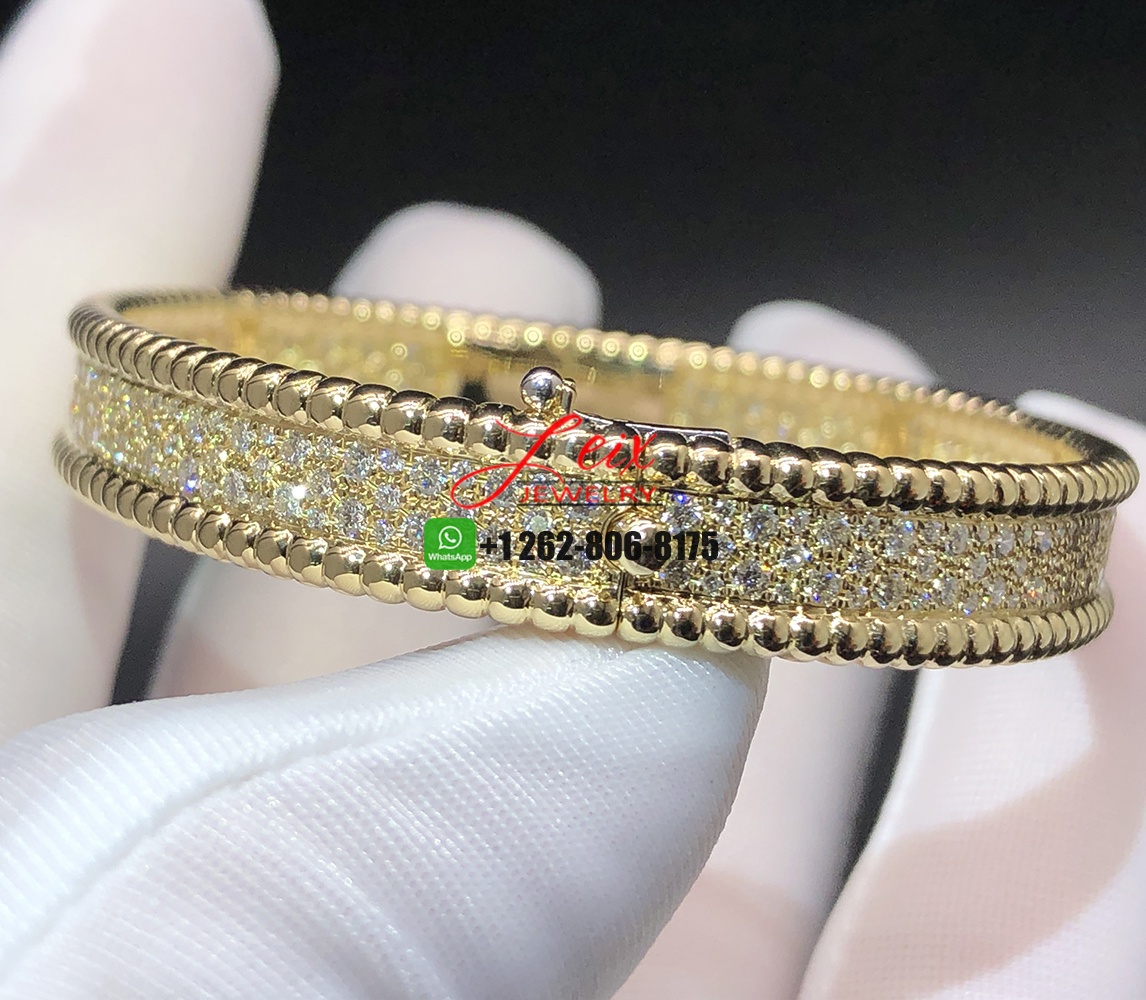 Van Cleef & Arpels Perlée Diamond 3-Row 18k Yellow Gold Medium Bracelet (2) Van Cleef & Arpels Perlée Diamond 3-Row 18k Yellow Gold Medium Bracelet
