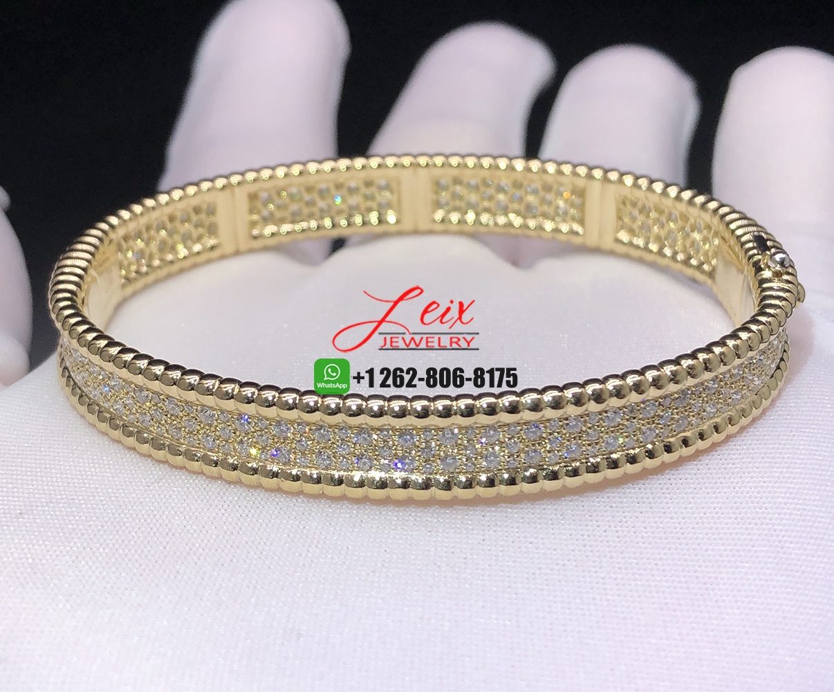 Van Cleef & Arpels Perlée Diamond 3-Row 18k Yellow Gold Medium Bracelet (3) Van Cleef & Arpels Perlée Diamond 3-Row 18k Yellow Gold Medium Bracelet