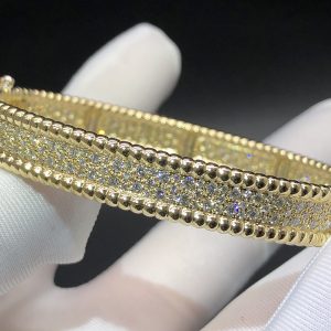 Van Cleef & Arpels Perlée Diamond 3-Row 18k Yellow Gold Medium Bracelet