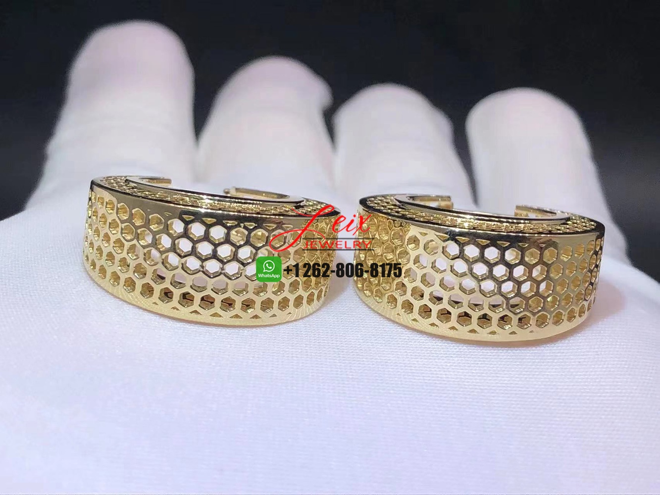 Custom Made Solid 18k Yellow Gold Hollow Out Mesh Hoop Earrings (4) Custom Made Solid 18k Yellow Gold Hollow Out Mesh Hoop Earrings