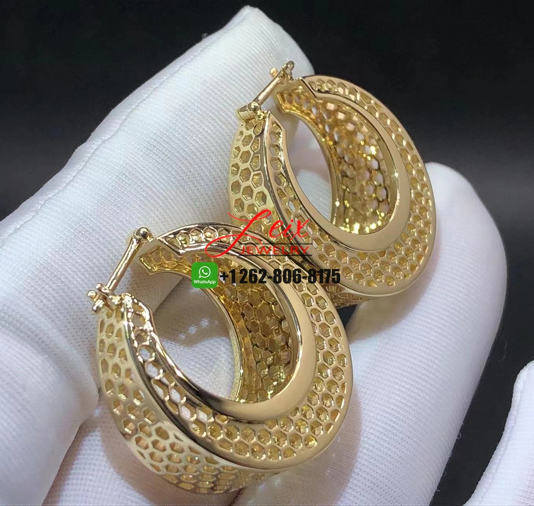 Custom Made Solid 18k Yellow Gold Hollow Out Mesh Hoop Earrings Custom Made Solid 18k Yellow Gold Hollow Out Mesh Hoop Earrings