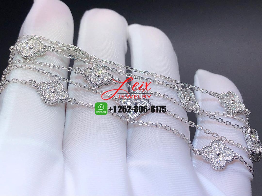Van Cleef & Arpels Sweet Alhambra 18k White Gold Diamond 16 Motif Long Necklace (1) Van Cleef & Arpels Sweet Alhambra