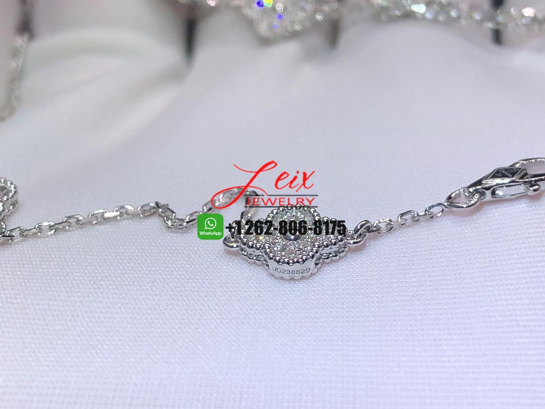 Van Cleef & Arpels Sweet Alhambra 18k White Gold Diamond 16 Motif Long Necklace (2) Van Cleef & Arpels Sweet Alhambra