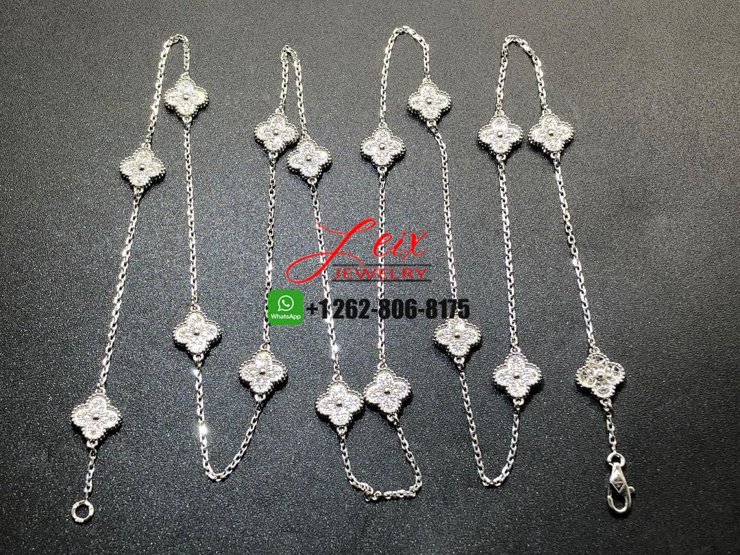 Van Cleef & Arpels Sweet Alhambra 18k White Gold Diamond 16 Motif Long Necklace (4) Van Cleef & Arpels Sweet Alhambra