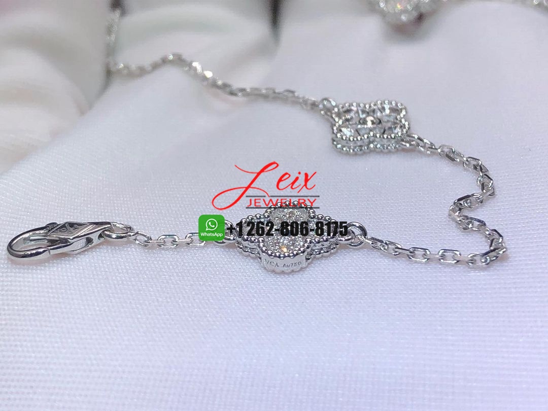 Van Cleef & Arpels Sweet Alhambra 18k White Gold Diamond 16 Motif Long Necklace (5) Van Cleef & Arpels Sweet Alhambra