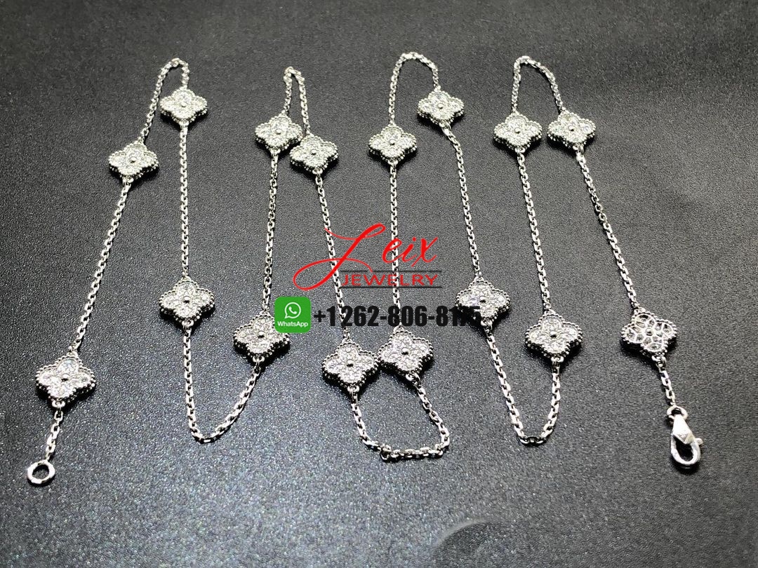 Van Cleef & Arpels Sweet Alhambra 18k White Gold Diamond 16 Motif Long Necklace Van Cleef & Arpels Sweet Alhambra 18k White Gold Diamond 16 Motif Long Necklace