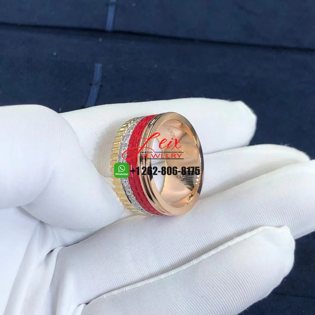 Boucheron Quatre 18k Gold Diamond and Red Ceramic Edition Large Ring (1) Boucheron Quatre 18k Gold Diamond and Red Ceramic Edition Large Ring