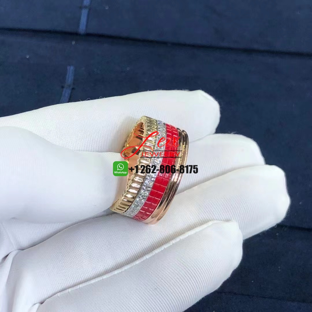 Boucheron Quatre 18k Gold Diamond and Red Ceramic Edition Large Ring (2) Boucheron Quatre 18k Gold Diamond and Red Ceramic Edition Large Ring