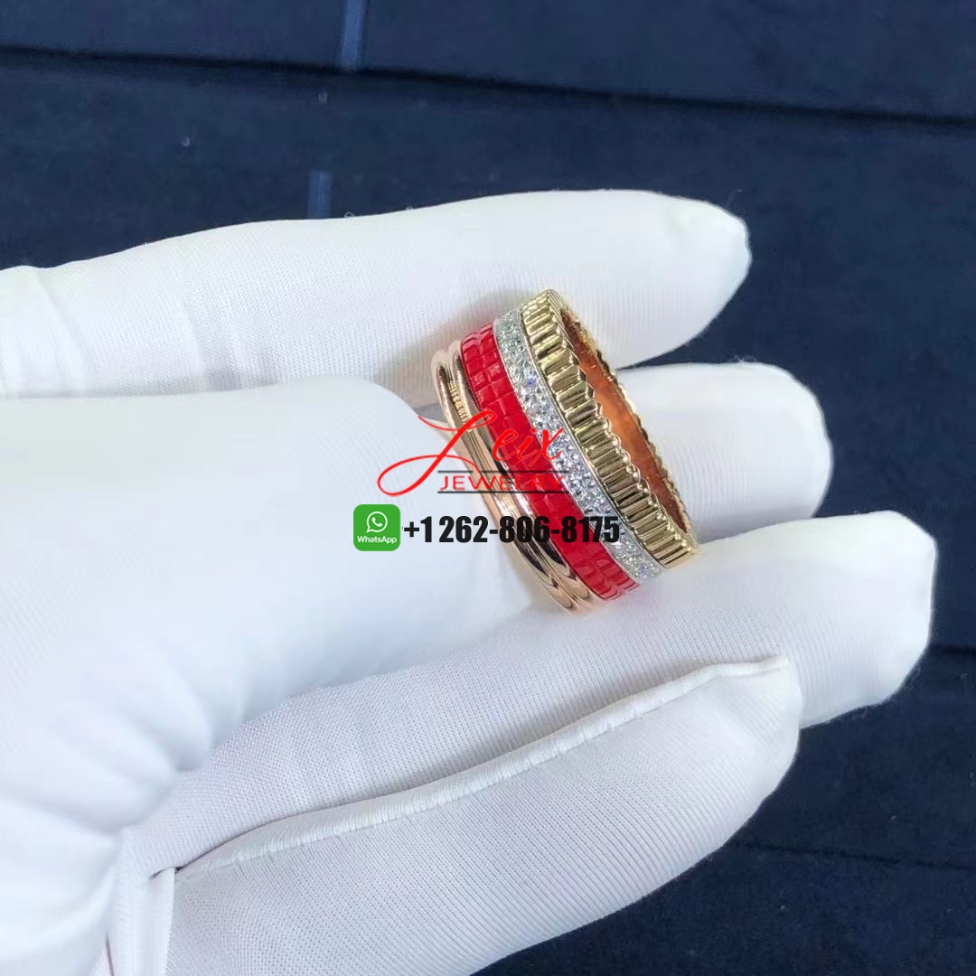 Boucheron Quatre 18k Gold Diamond and Red Ceramic Edition Large Ring (3) Boucheron Quatre 18k Gold Diamond and Red Ceramic Edition Large Ring