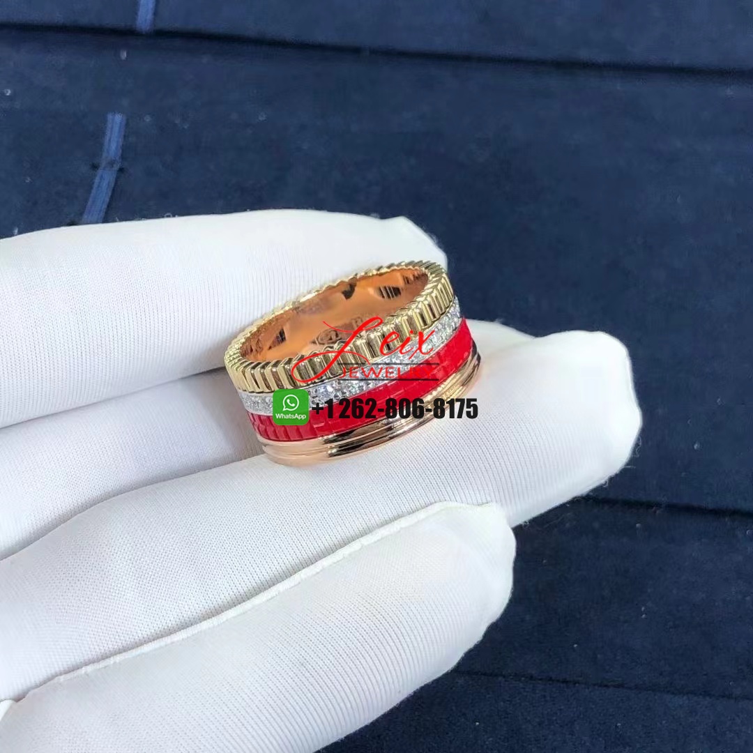Boucheron Quatre 18k Gold Diamond and Red Ceramic Edition Large Ring Boucheron Quatre 18k Gold Diamond and Red Ceramic Edition Large Ring