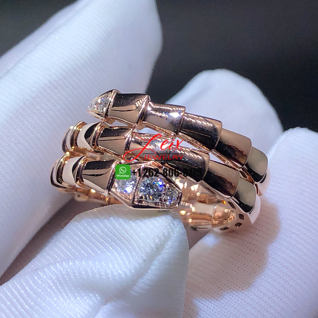 Bvlgari Serpenti Viper 2-coil 18k Rose Gold Diamonds Wrap Ring (1) Bvlgari Serpenti Viper 2-coil 18k Rose Gold Diamonds Wrap Ring