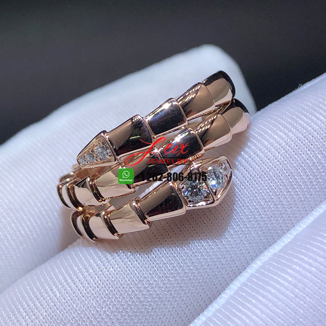 Bvlgari Serpenti Viper 2-coil 18k Rose Gold Diamonds Wrap Ring Bvlgari Serpenti Viper 2-coil 18k Rose Gold Diamonds Wrap Ring