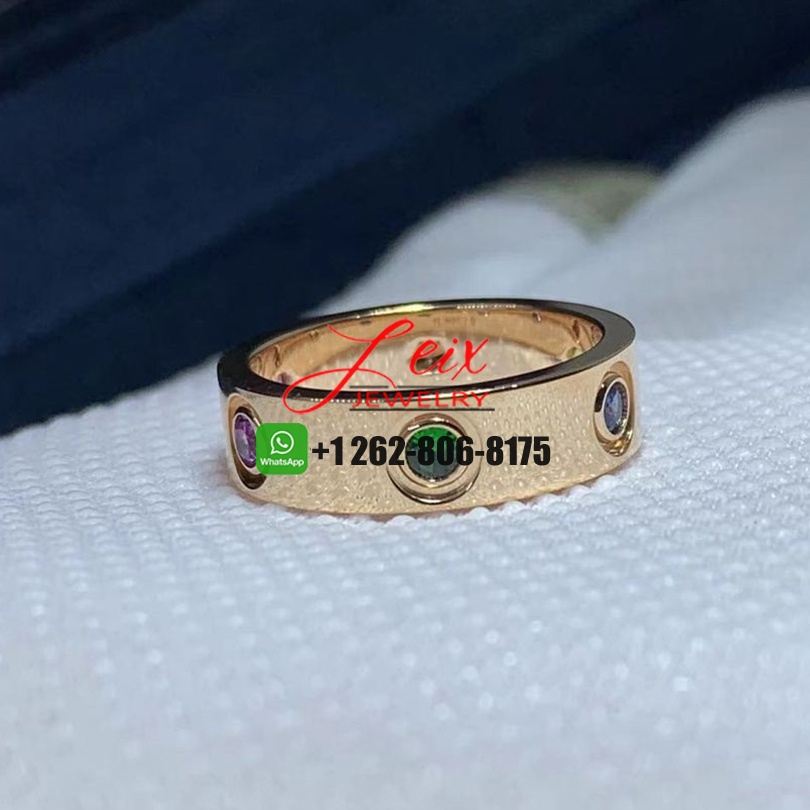 Cartier Love 18K Rose Gold and Coloured Stones 5.5MM Band Ring (1)