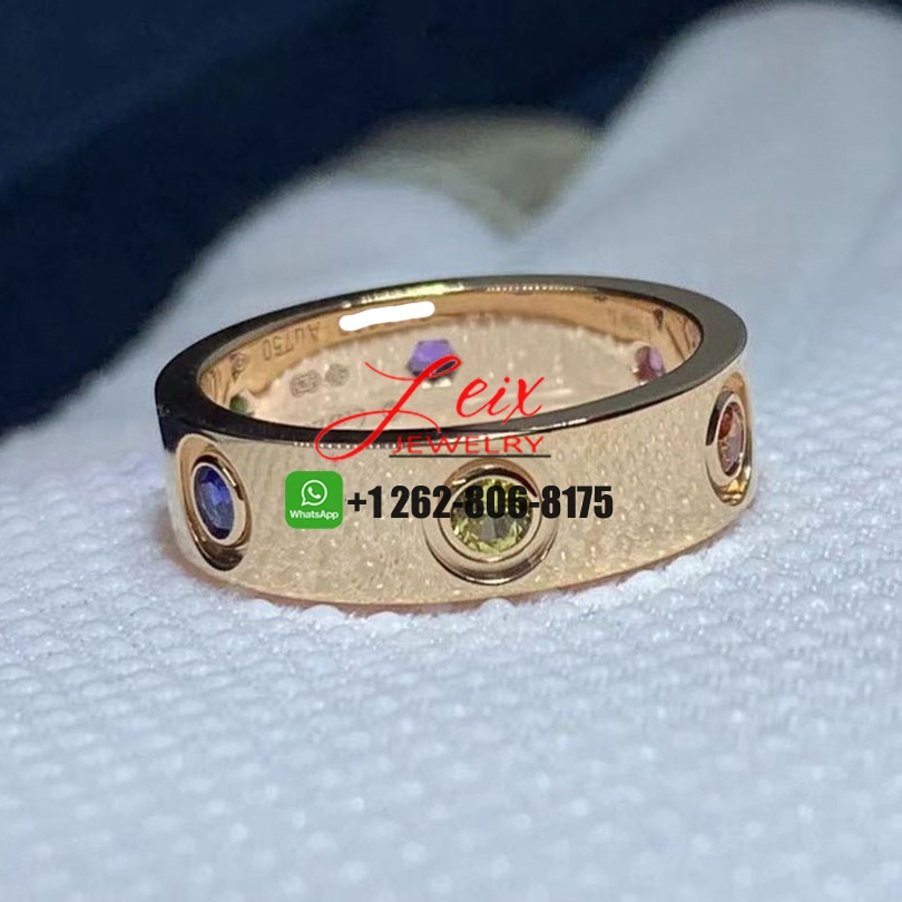 Cartier Love 18K Rose Gold and Coloured Stones 5.5MM Band Ring (3) Cartier Love 18K Rose Gold and Coloured Stones 5.5MM Band Ring