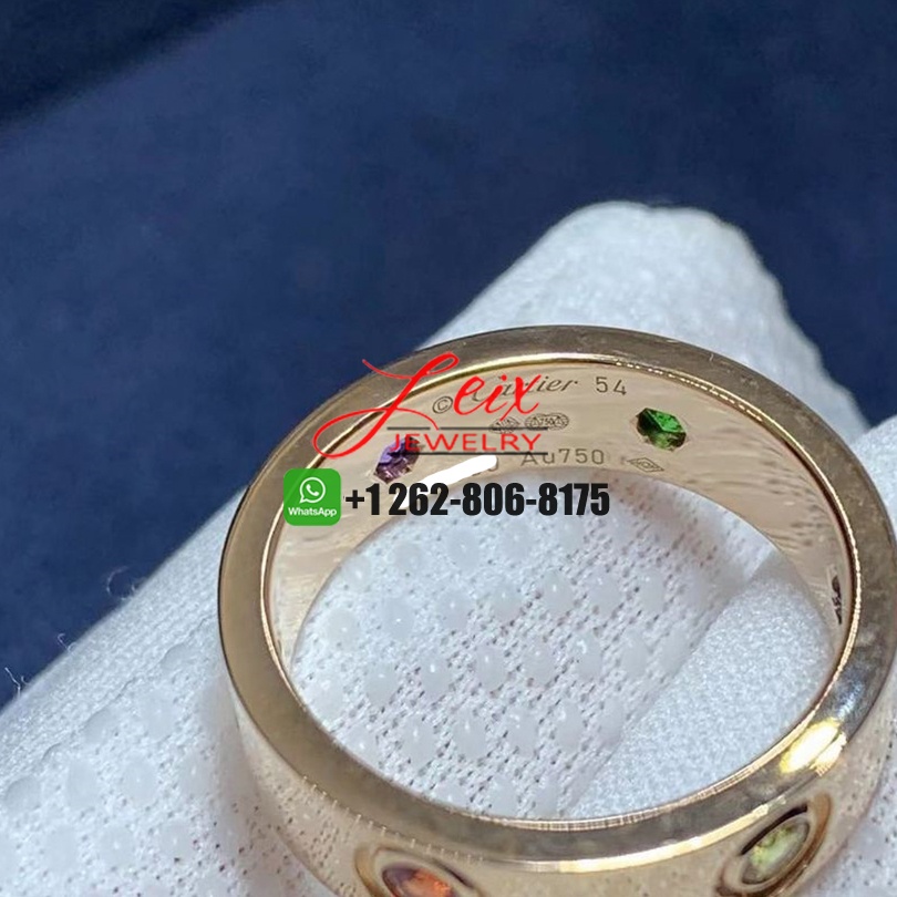 Cartier Love 18K Rose Gold and Coloured Stones 5.5MM Band Ring (4) Cartier Love 18K Rose Gold and Coloured Stones 5.5MM Band Ring