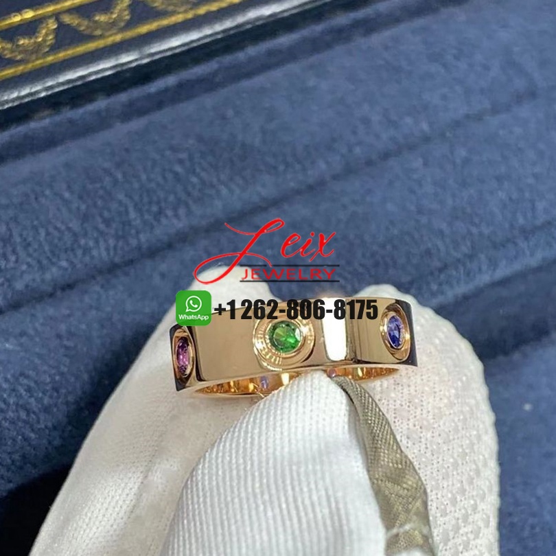Cartier Love 18K Rose Gold and Coloured Stones 5.5MM Band Ring (5) Cartier Love 18K Rose Gold and Coloured Stones 5.5MM Band Ring