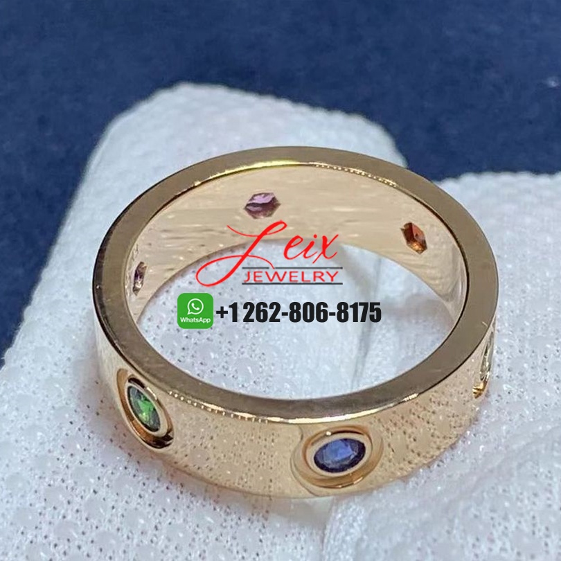 Cartier Love 18K Rose Gold and Coloured Stones 5.5MM Band Ring (6) Cartier Love 18K Rose Gold and Coloured Stones 5.5MM Band Ring