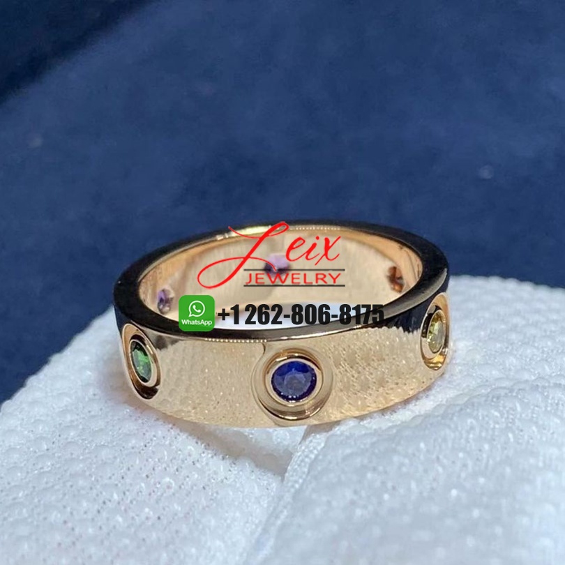 Cartier Love 18K Rose Gold and Coloured Stones 5.5MM Band Ring (7) Cartier Love 18K Rose Gold and Coloured Stones 5.5MM Band Ring