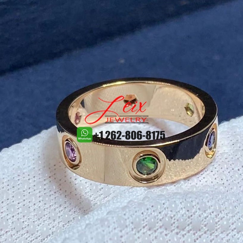Cartier Love 18K Rose Gold and Coloured Stones 5.5MM Band Ring (8) Cartier Love 18K Rose Gold and Coloured Stones 5.5MM Band Ring