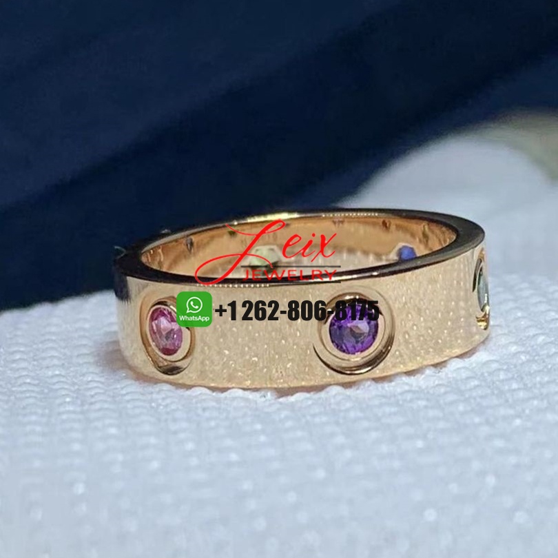 Cartier Love 18K Rose Gold and Coloured Stones 5.5MM Band Ring Cartier Love 18K Rose Gold and Coloured Stones 5.5MM Band Ring
