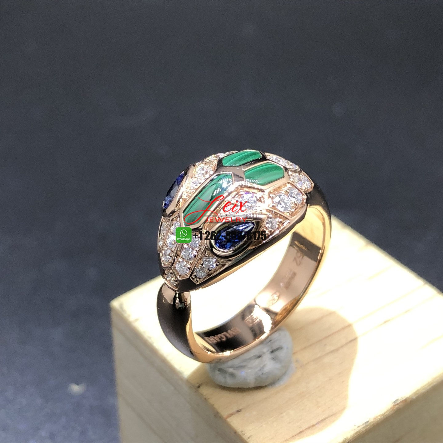 Custom Bvlgari 18k Rose Gold Diamond,Blue Sapphire and Malachite Serpenti Seduttori Ring Custom Bvlgari 18k Rose Gold Diamond,Blue Sapphire and Malachite Serpenti Seduttori Ring