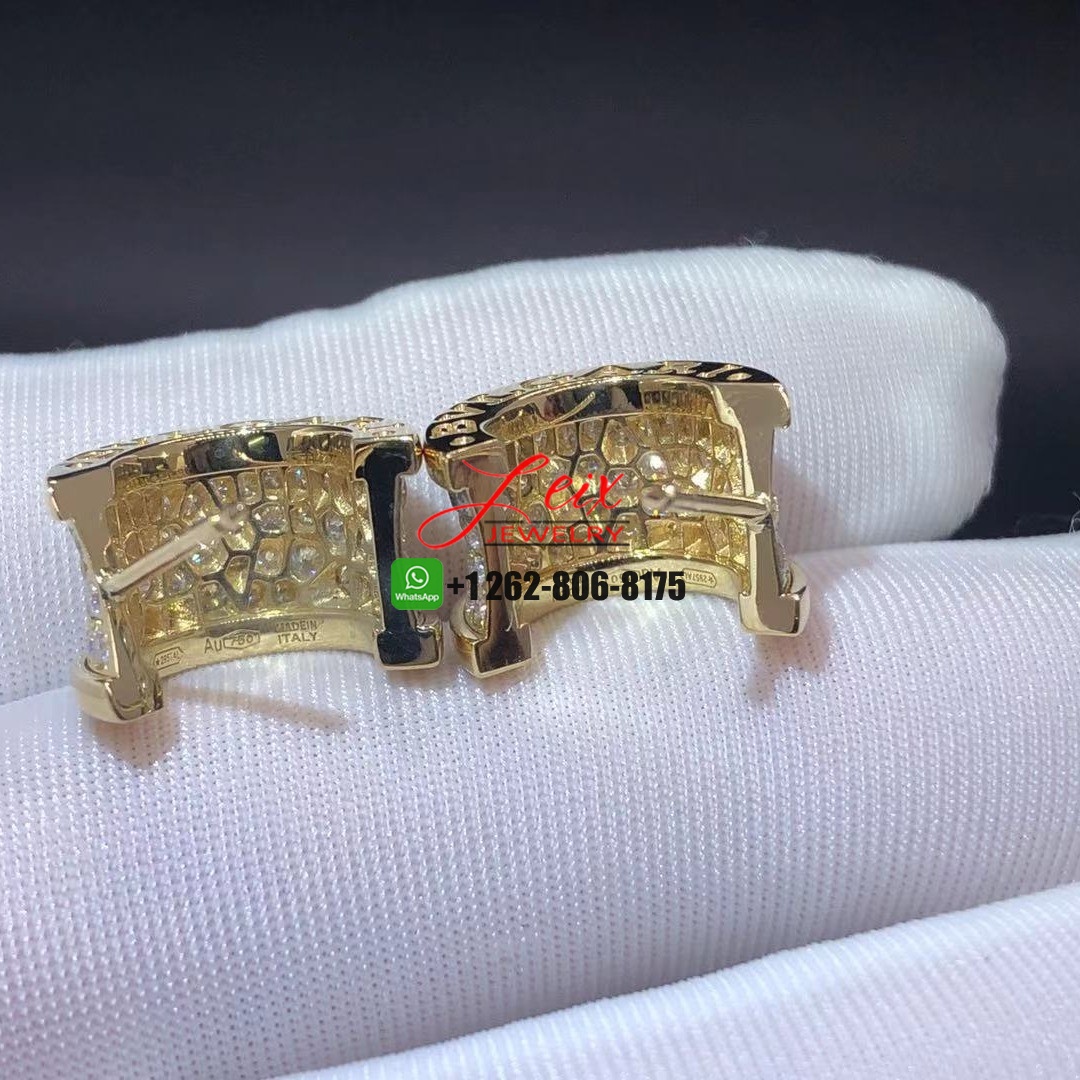 Custom Made Bulgari 18k Yellow Gold Full Pave Diamond B.Zero1 Earrings (1) Custom Made Bulgari 18k Yellow Gold Full Pave Diamond B.Zero1 Earrings