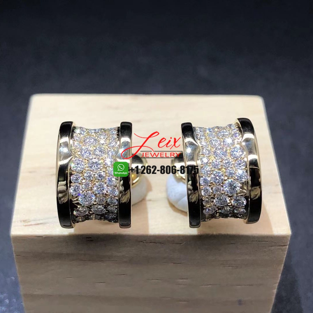 Custom Made Bulgari 18k Yellow Gold Full Pave Diamond B.Zero1 Earrings (2) Custom Made Bulgari 18k Yellow Gold Full Pave Diamond B.Zero1 Earrings