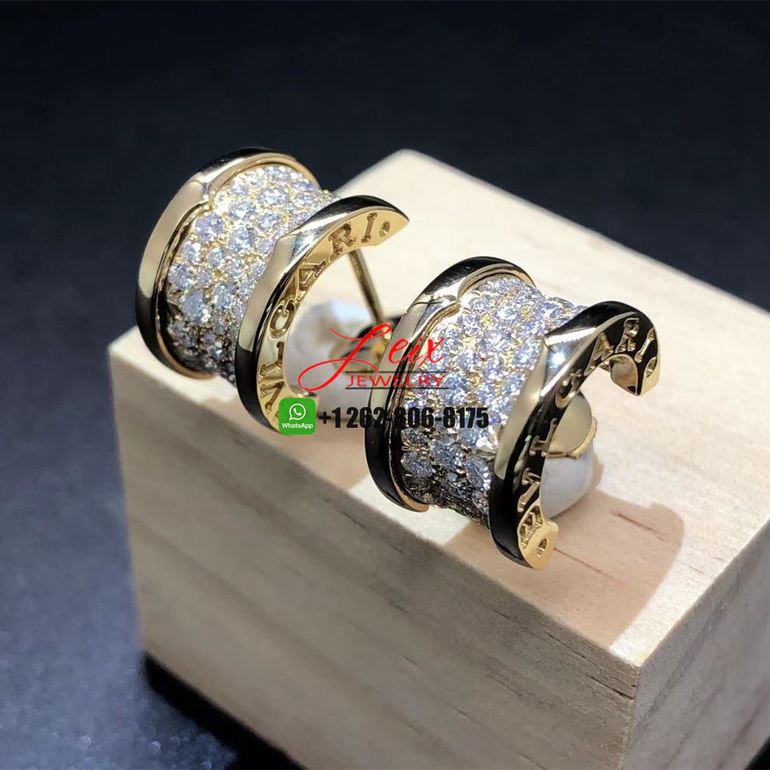 Custom Made Bulgari 18k Yellow Gold Full Pave Diamond B.Zero1 Earrings Custom Made Bulgari 18k Yellow Gold Full Pave Diamond B.Zero1 Earrings