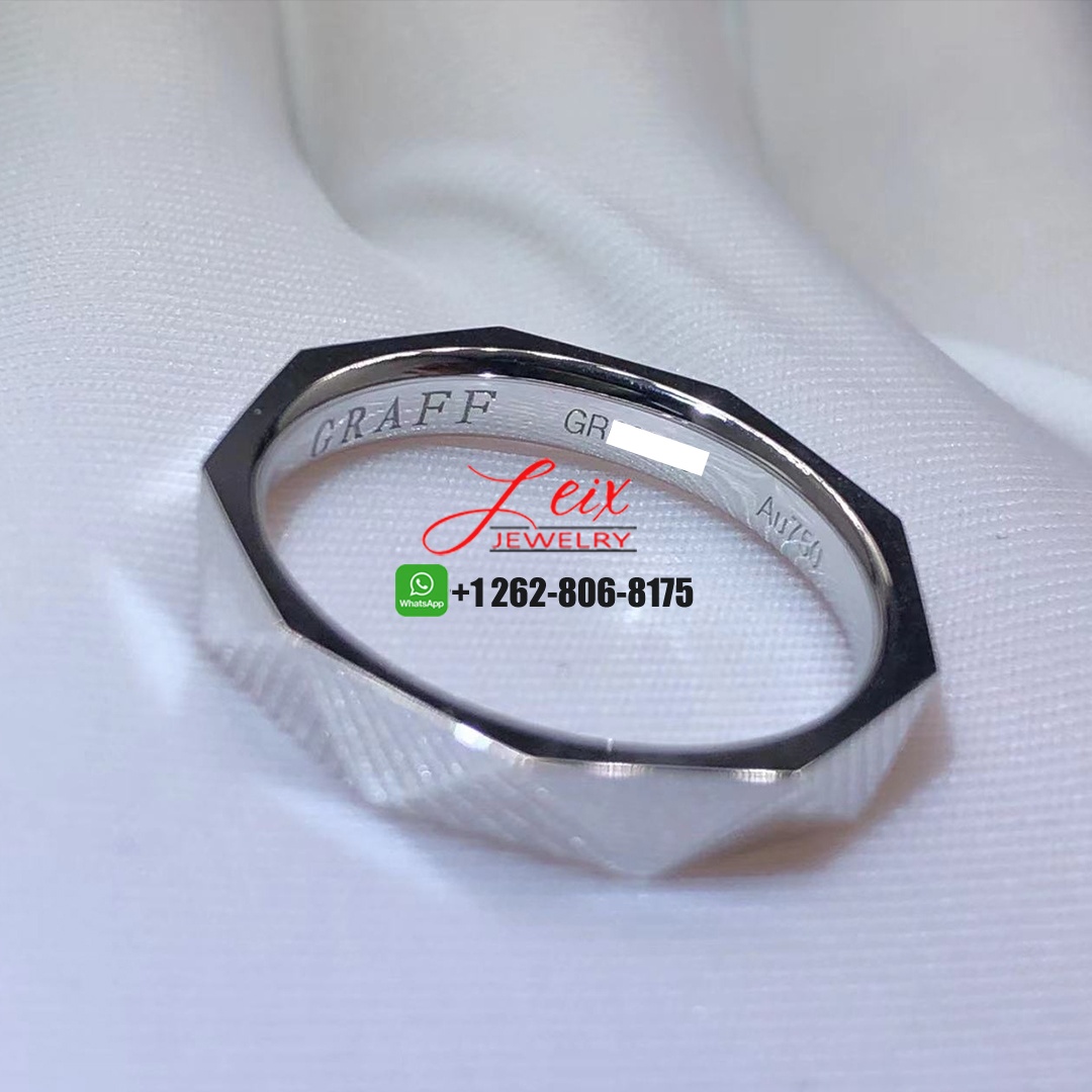 Custom Made Graff Solid 18K White Gold 2.3mm Laurence Graff Signature Wedding Band Ring (4) Custom Made Graff Solid 18K White Gold 2.3mm Laurence Graff Signature Wedding Band Ring