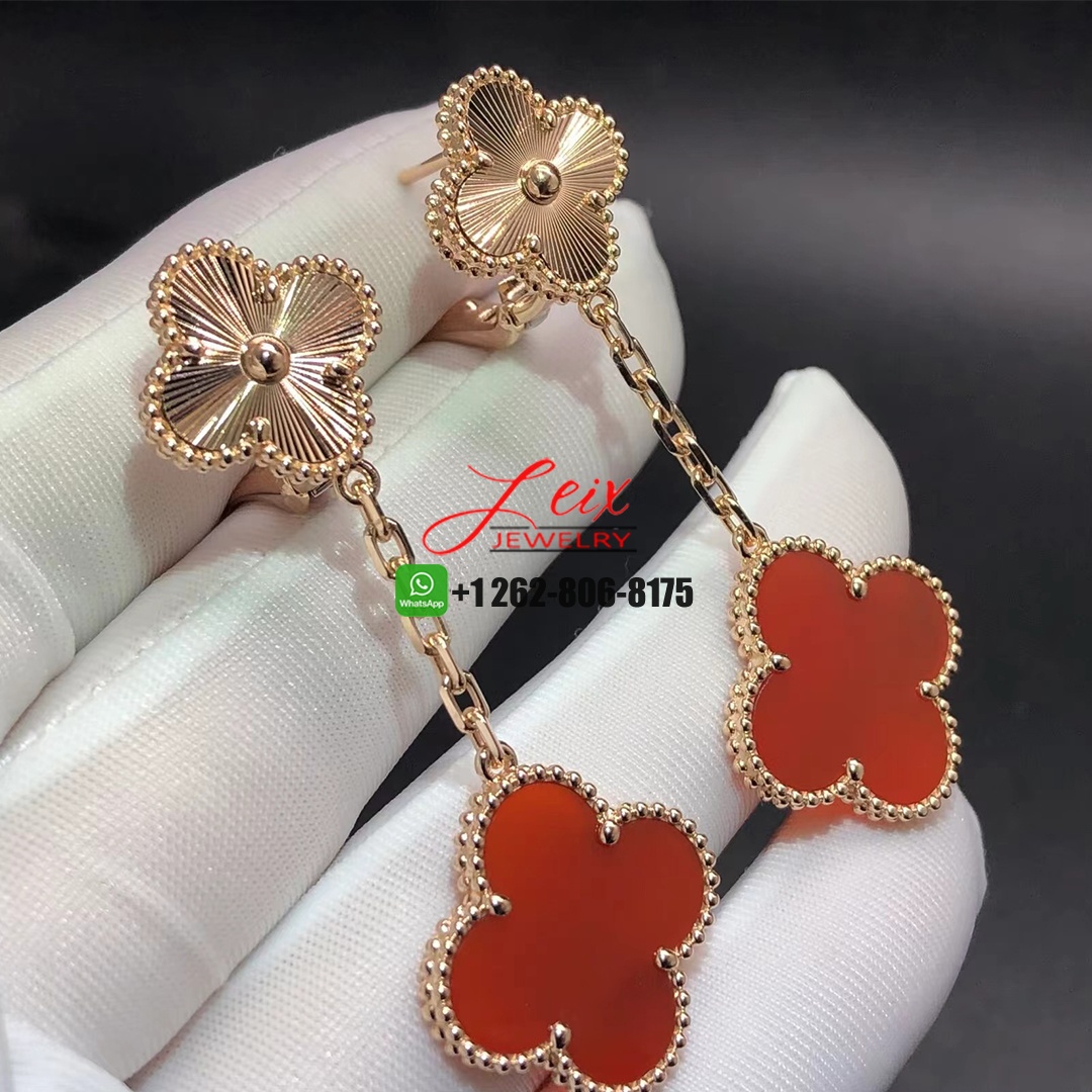 Van Cleef & Arpels 18K Rose Gold Guilloche Carnelian 2 Motifs Magic Alhambra Earrings Van Cleef & Arpels 18K Rose Gold Guilloche Carnelian 2 Motifs Magic Alhambra Earrings