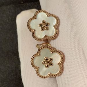 Van Cleef & Arpels 18K Rose Gold Mother of Pearl Lucky Springs Plum Blossom Earrings