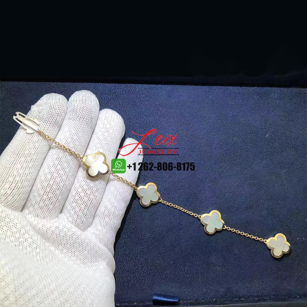 Van Cleef & Arpels Pure Alhambra 4 Motif Mother of Pearl 18K Yellow Gold Bracelet (4) Van Cleef & Arpels Pure Alhambra 4 Motif Mother of Pearl 18K Yellow Gold Bracelet