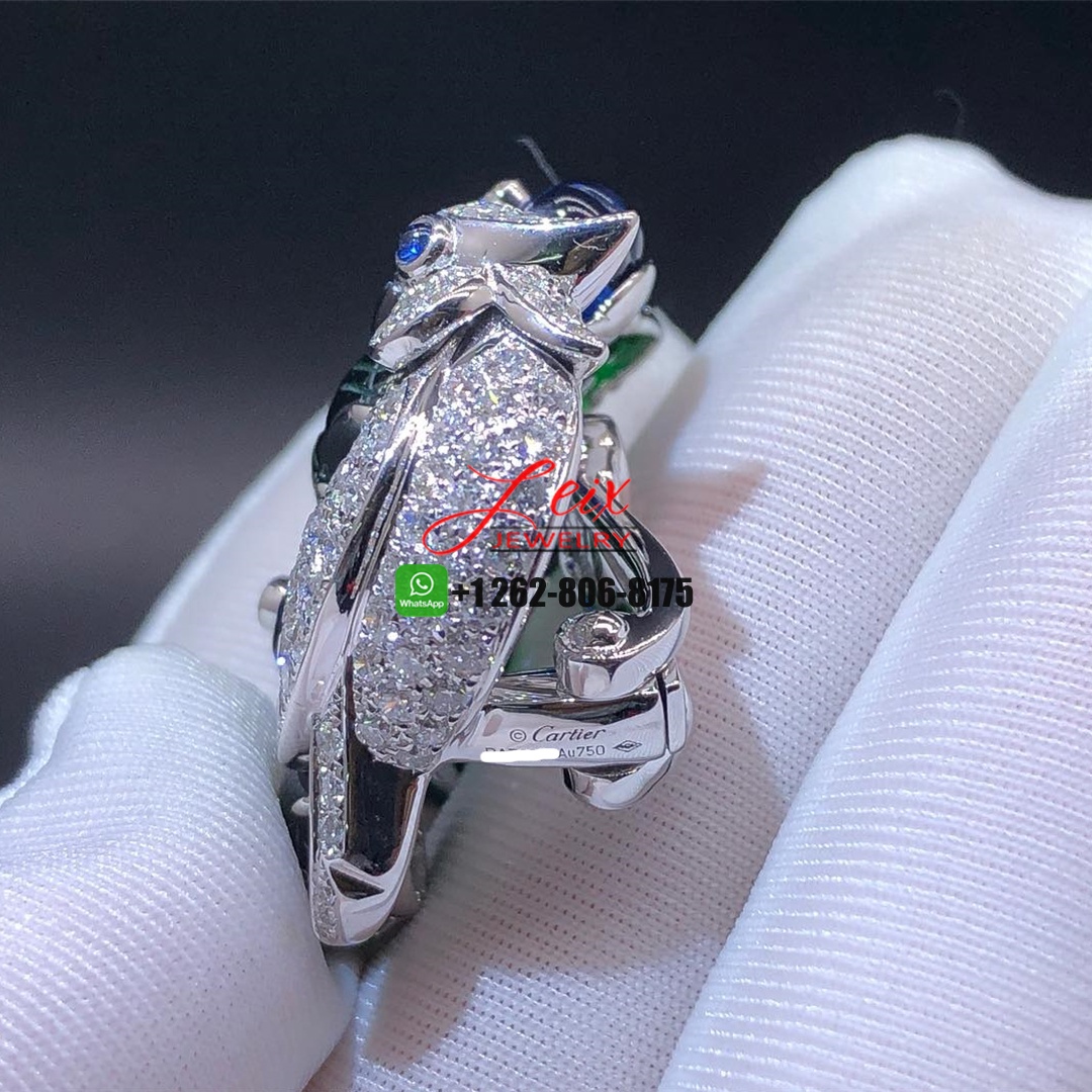 Cartier Diamond, Emearld, Sapphire and Grey Mother of Pearl 18k White Gold Parrot High Jewelry Earrings (1) Cartier Diamond, Emearld, Sapphire and Grey Mother of Pearl 18k White Gold Parrot High Jewelry Earrings