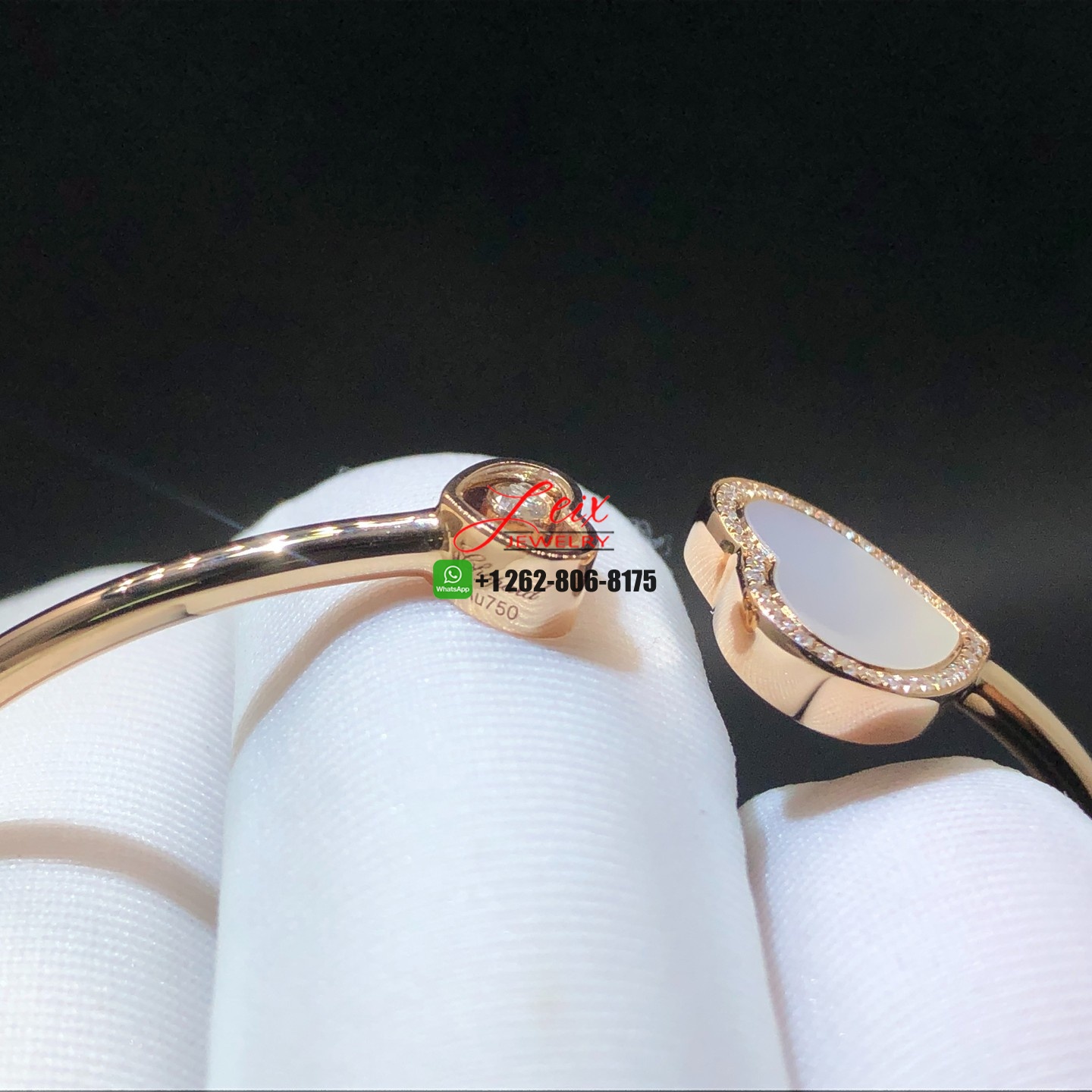Chopard Happy Hearts 18K Rose Gold Diamond & Mother-Of-Pearl Bangle Bracelet (2) Chopard Happy Hearts 18K Rose Gold Diamond & Mother-Of-Pearl Bangle Bracelet