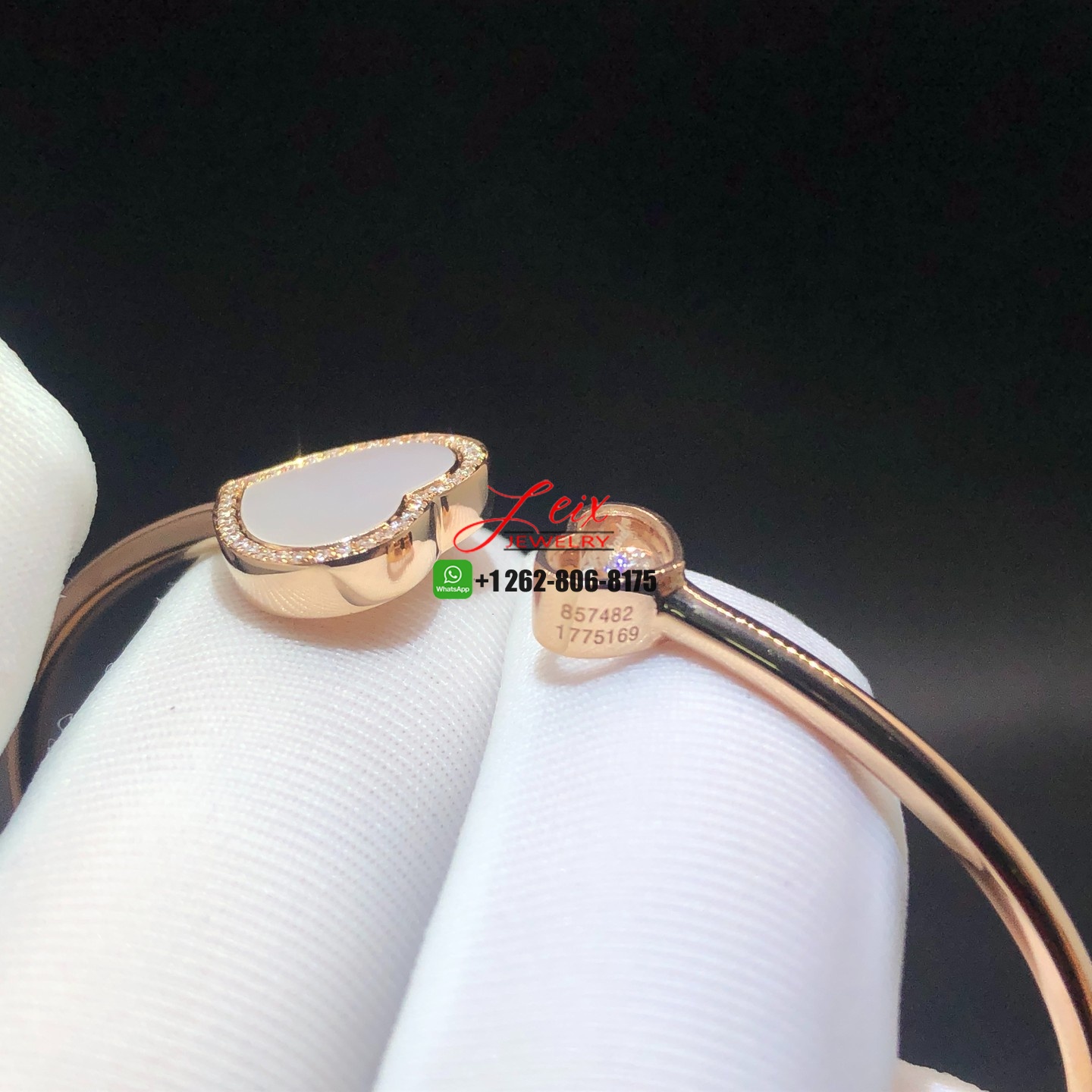 Chopard Happy Hearts 18K Rose Gold Diamond & Mother-Of-Pearl Bangle Bracelet (3) Chopard Happy Hearts 18K Rose Gold Diamond & Mother-Of-Pearl Bangle Bracelet